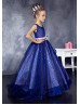 Royal Blue Sequin Flower Girl Dress With Flower Sash